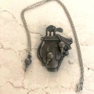 VTG Golf Bag Brooch with Golf Ball Earrings and Golf Ball Necklace Set